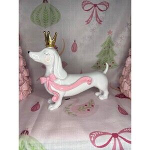 Coquette Dachshund with pink bow and crown Valentine’s Day figurine